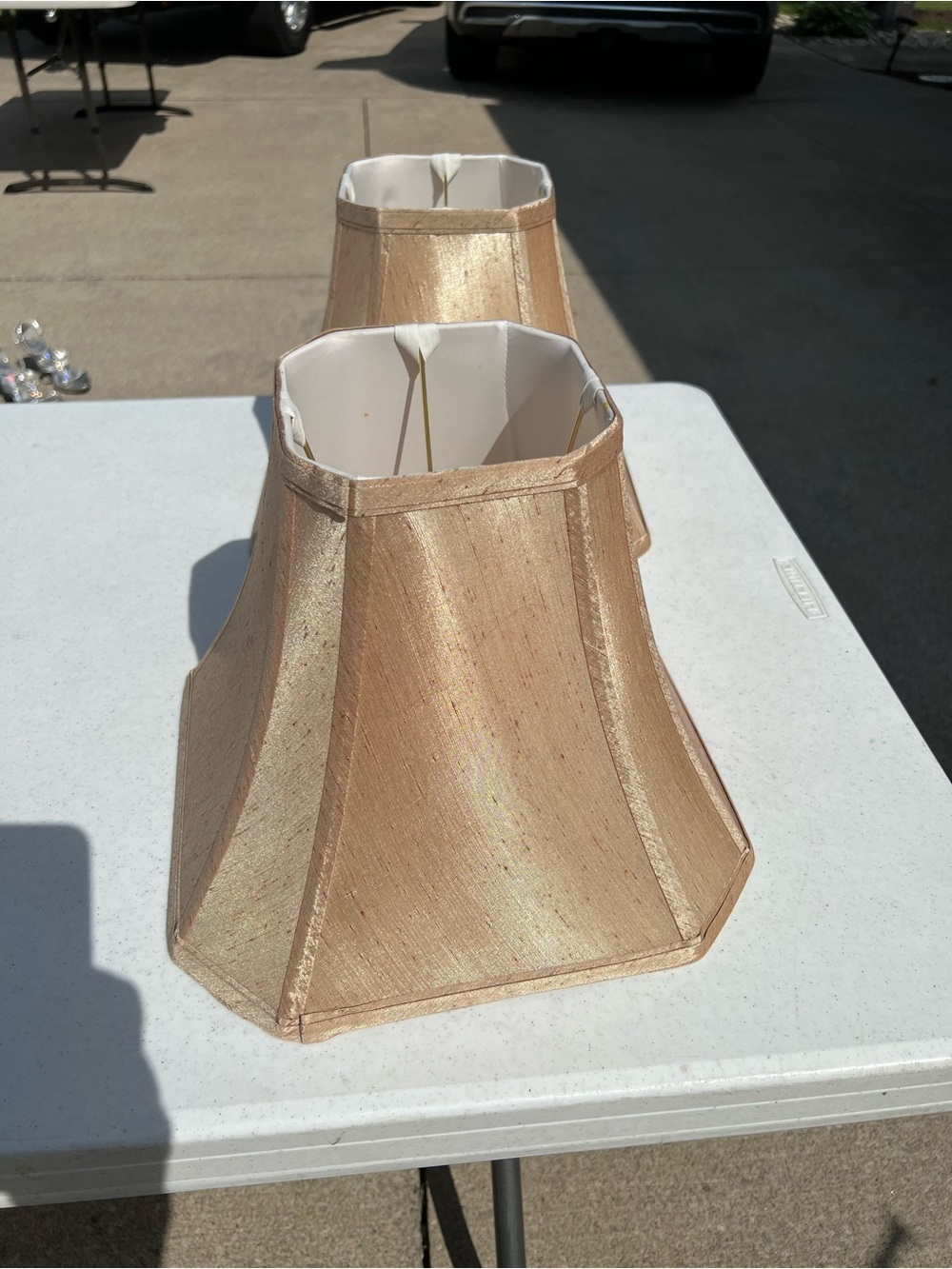 Pair of Shimmery Gold Hexagon Lamp Shades